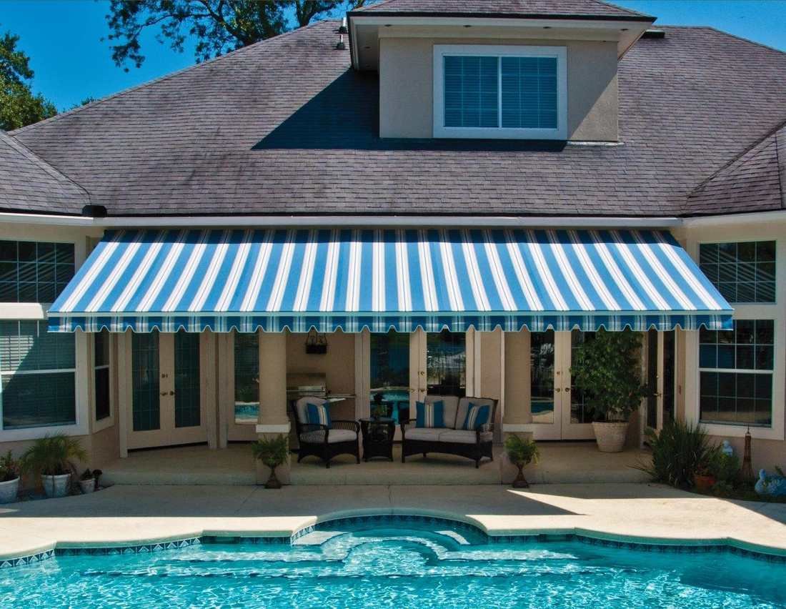 Premium awning over a poolside patio